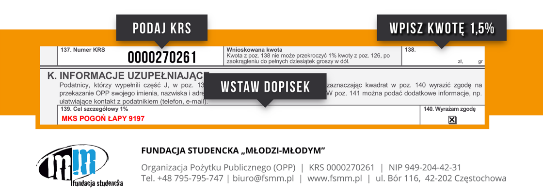 Instrukcja wypełnienia PIT — 1,5% podatku